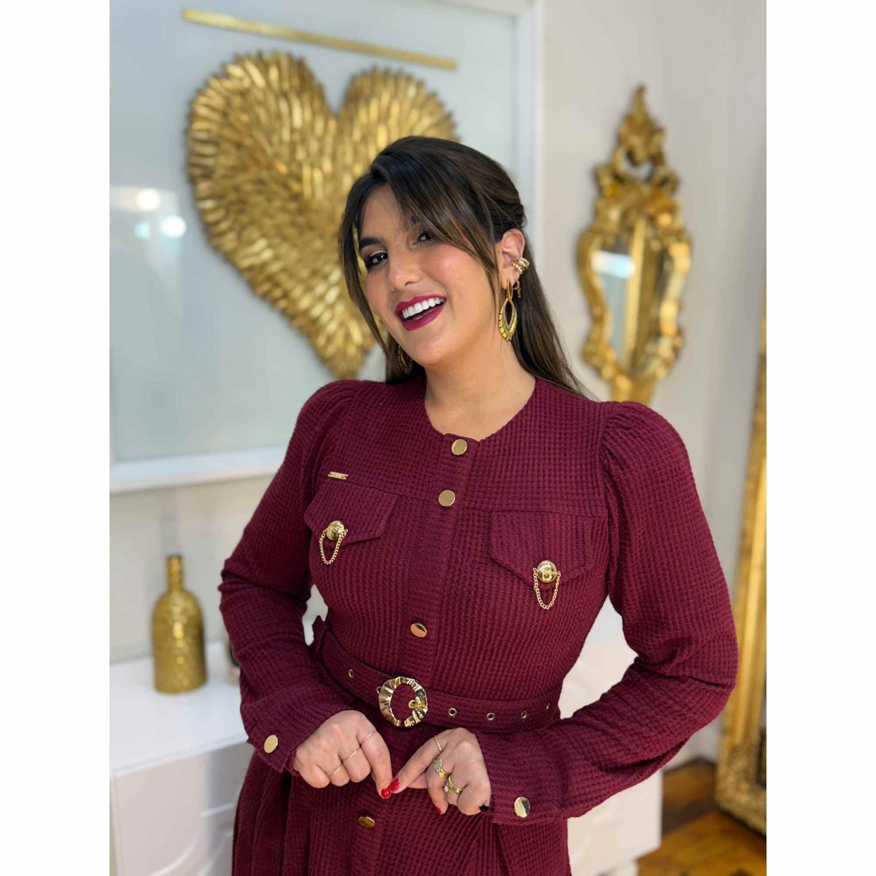 Vestido Charlotte | Chenille Midi manga longa