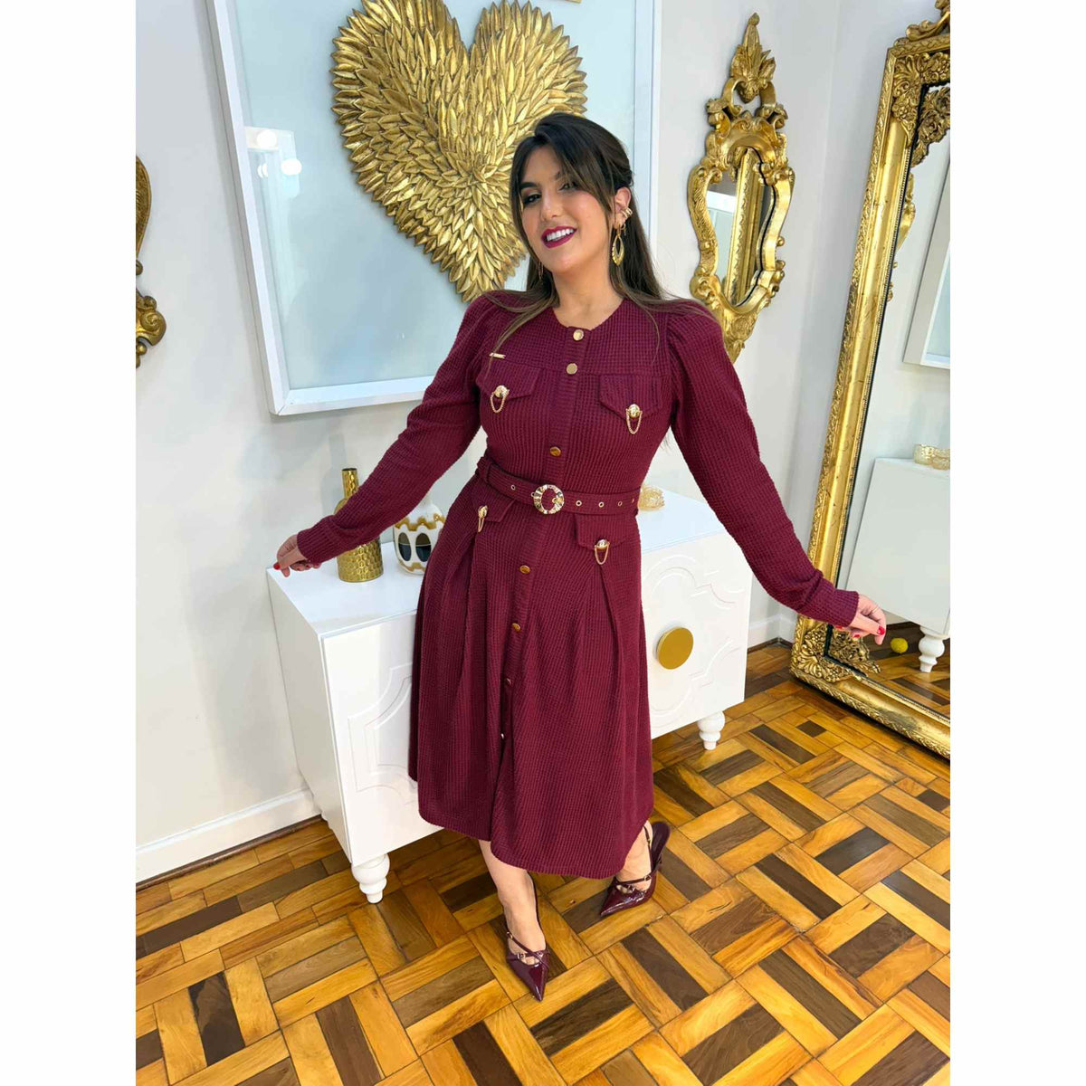 Vestido Charlotte | Chenille Midi manga longa