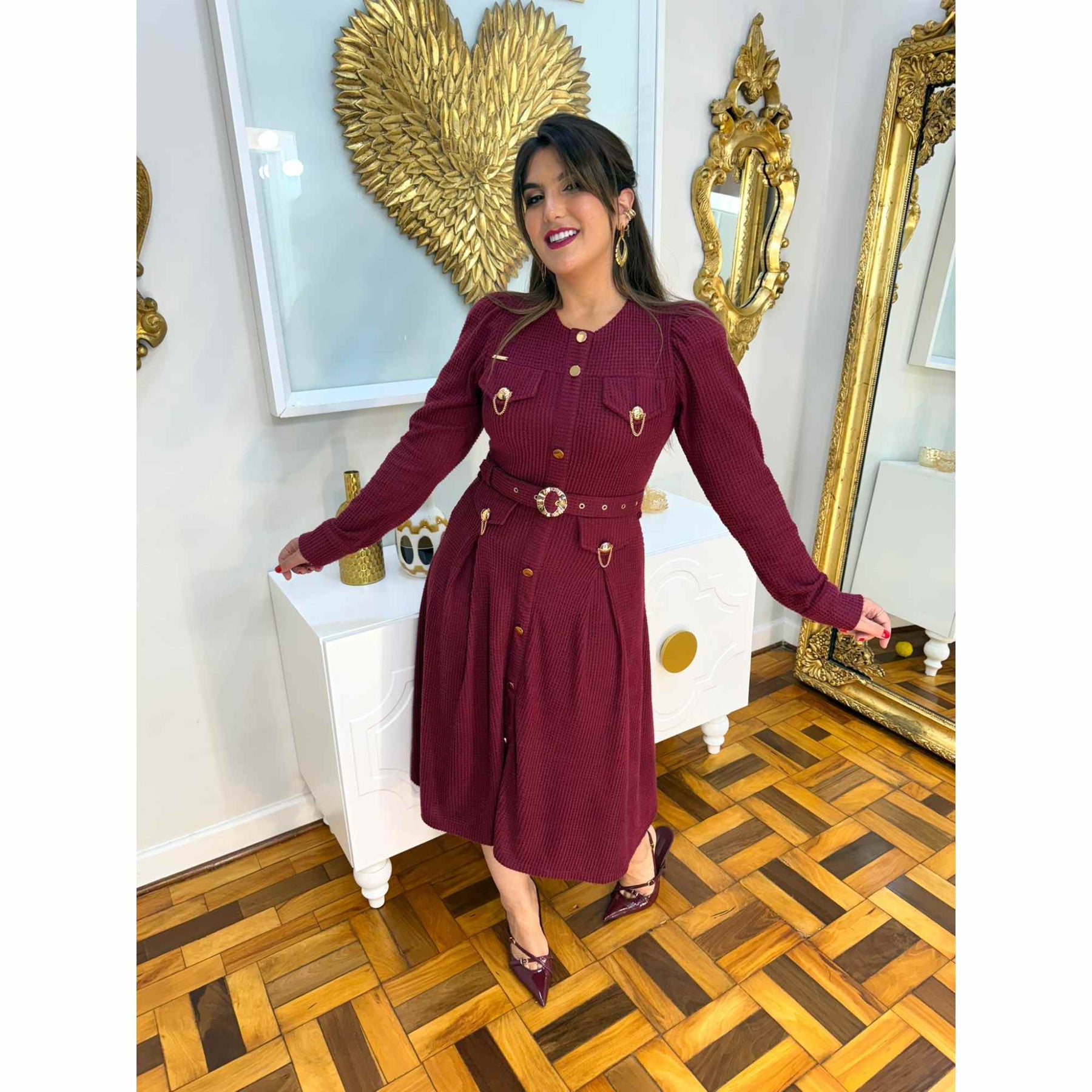 Vestido Charlotte | Chenille Midi manga longa