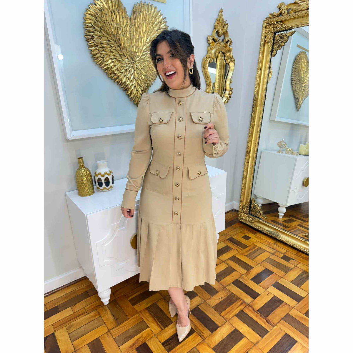 Vestido Elizabeth | fibra natural Midi manga longa