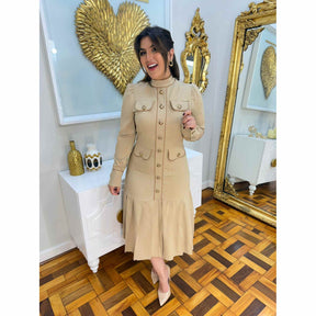 Vestido Elizabeth | fibra natural Midi manga longa