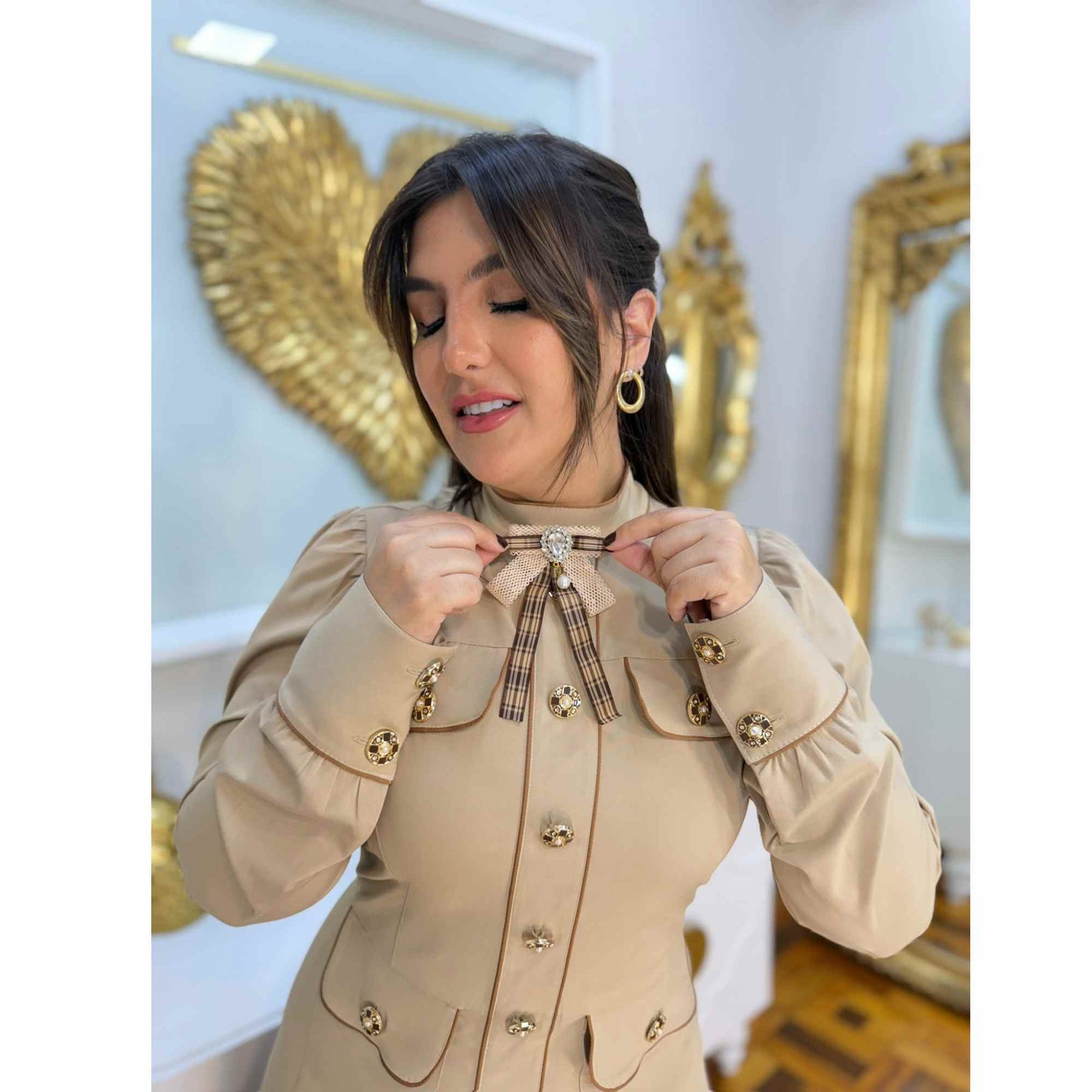 Vestido Elizabeth | fibra natural Midi manga longa