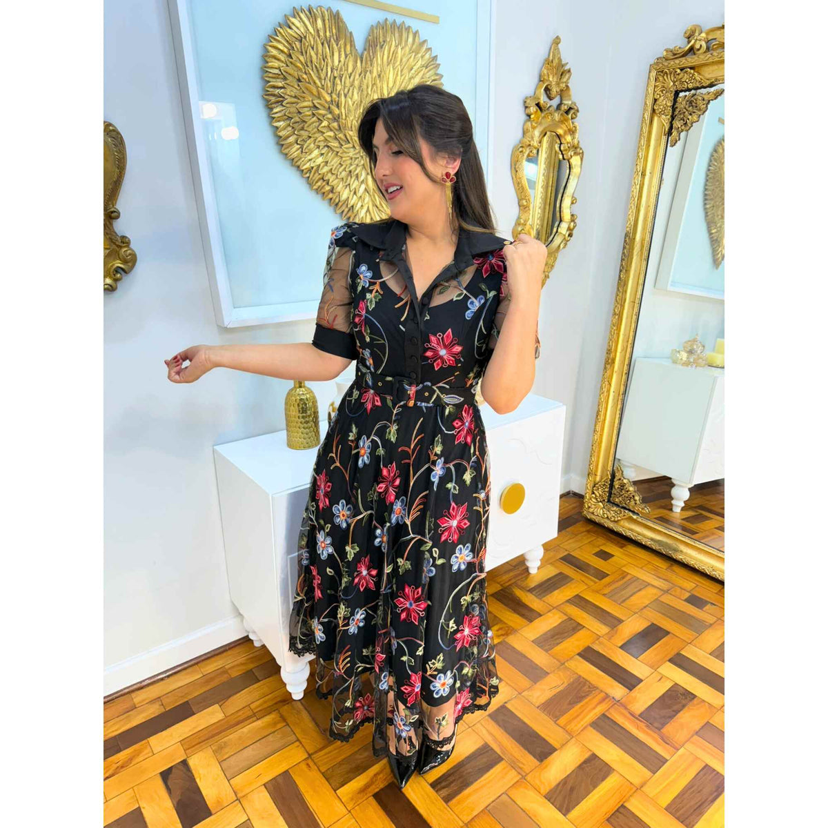 Vestido Hadassa | tule bordado midi - Releitura