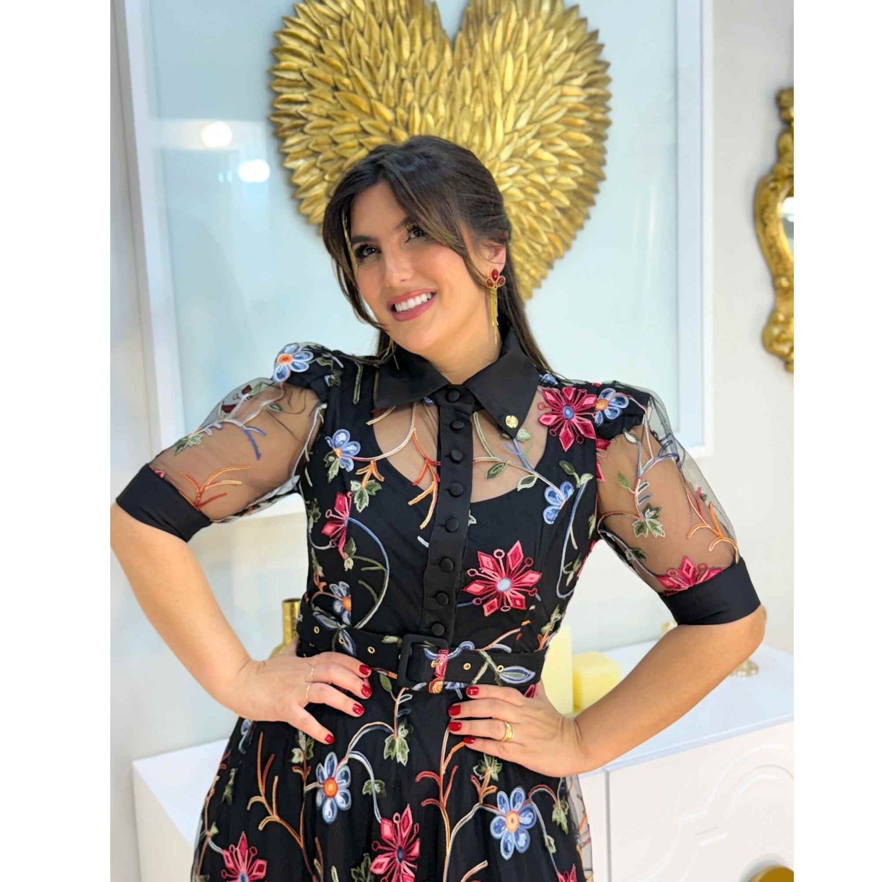 Vestido Hadassa | tule bordado midi - Releitura