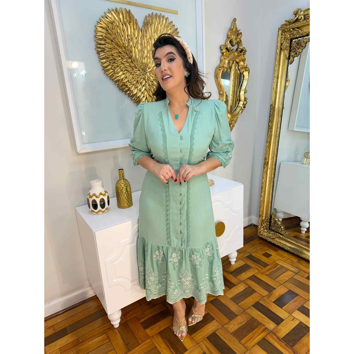 Vestido Kimberly Releitura | fibra natural bordado midi