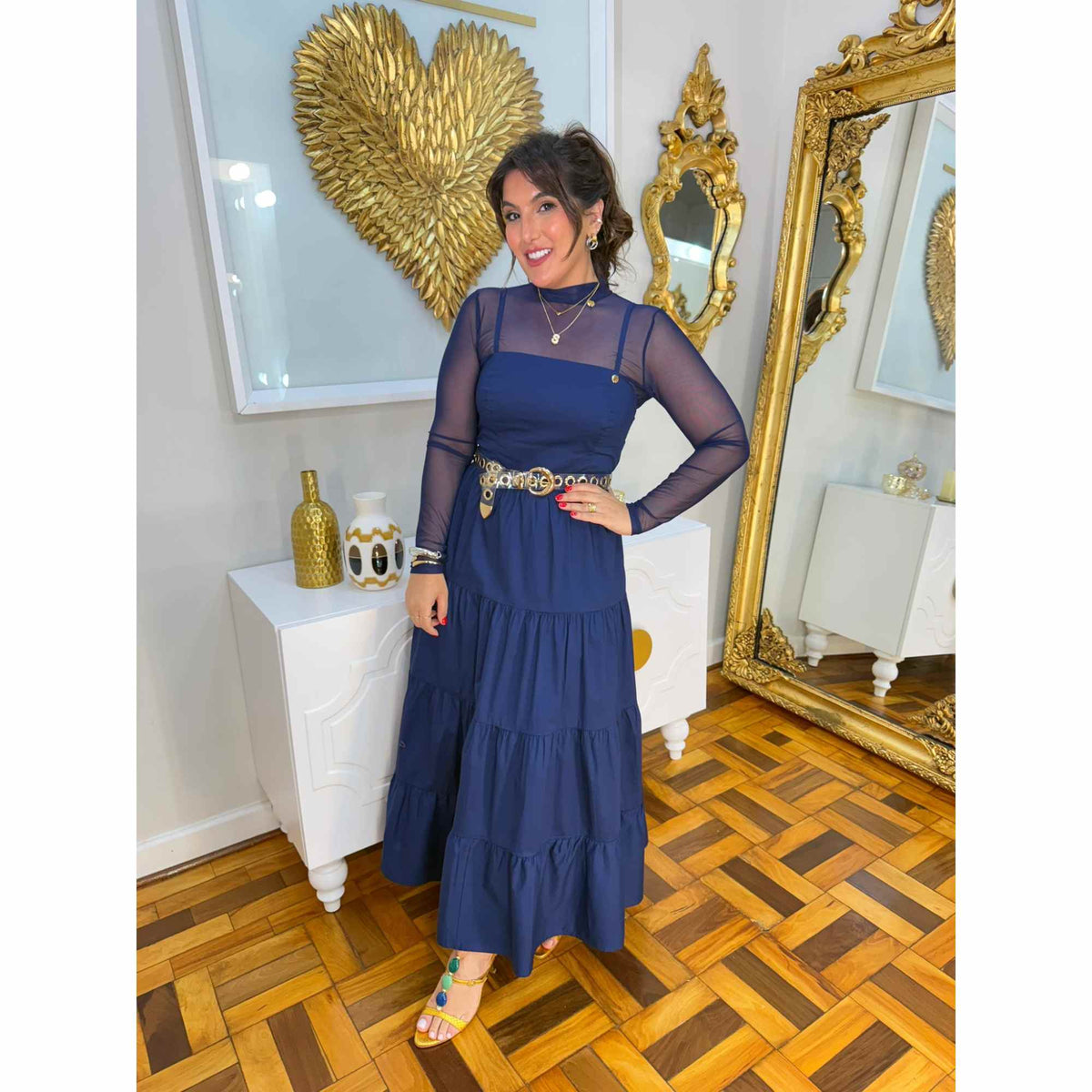 Vestido Tais | Alça regulável midi fibra natural