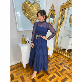 Vestido Tais | Alça regulável midi fibra natural