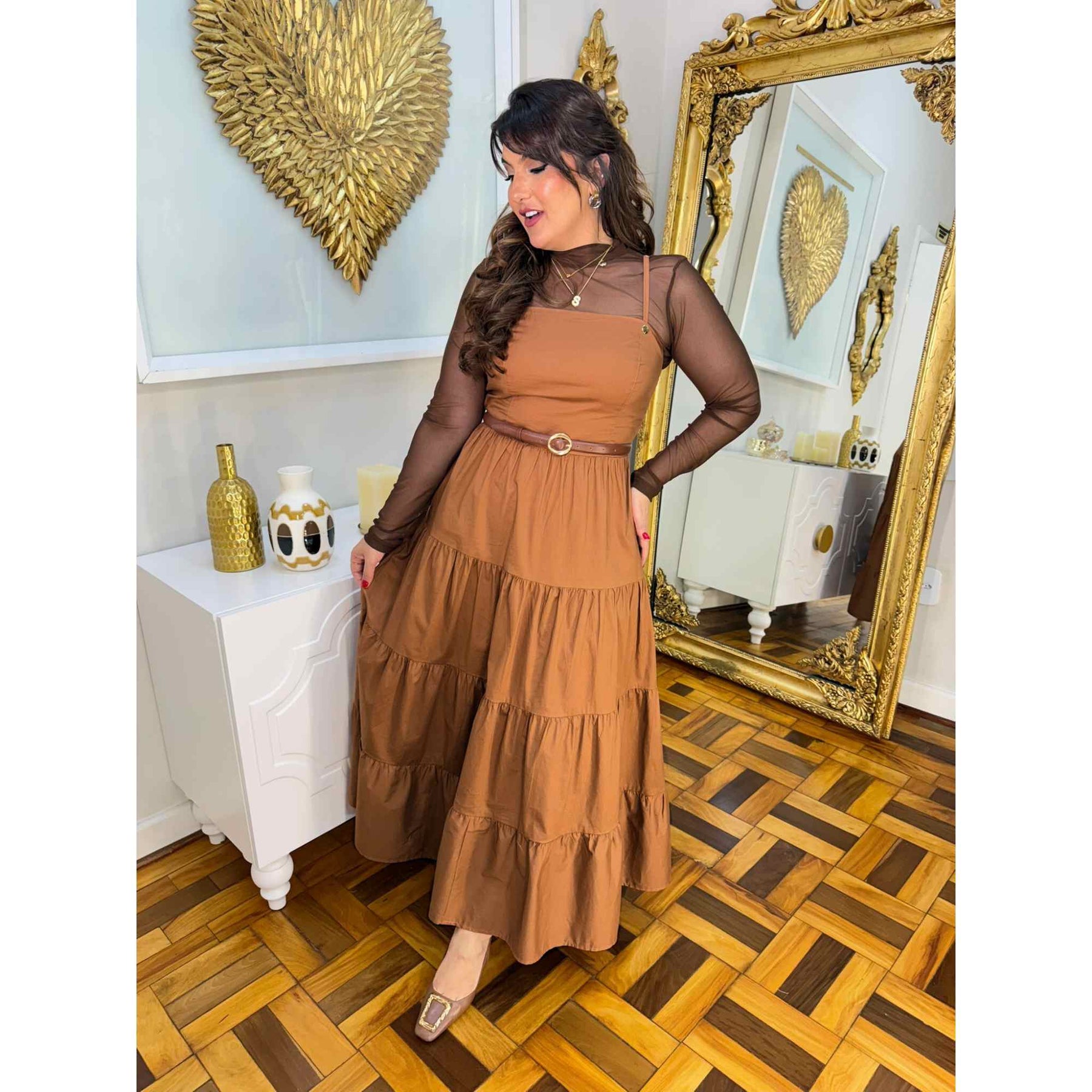 Vestido Tais | Alça regulável midi fibra natural
