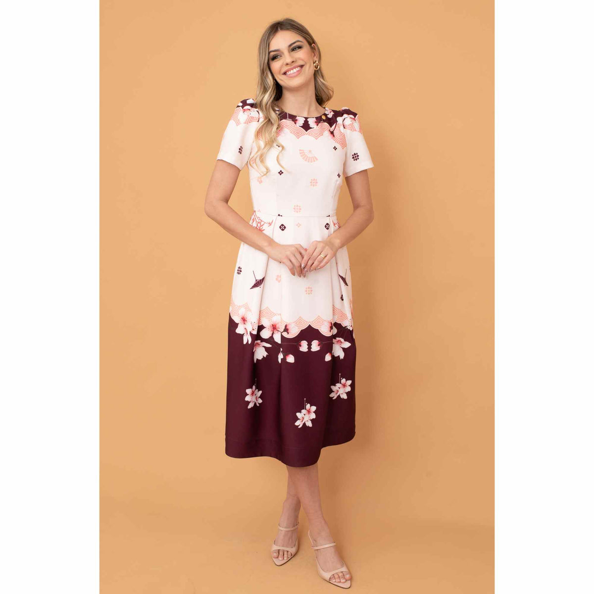 Vestido Tokio | Midi Crepe alfaitaria Estamparia Oriental